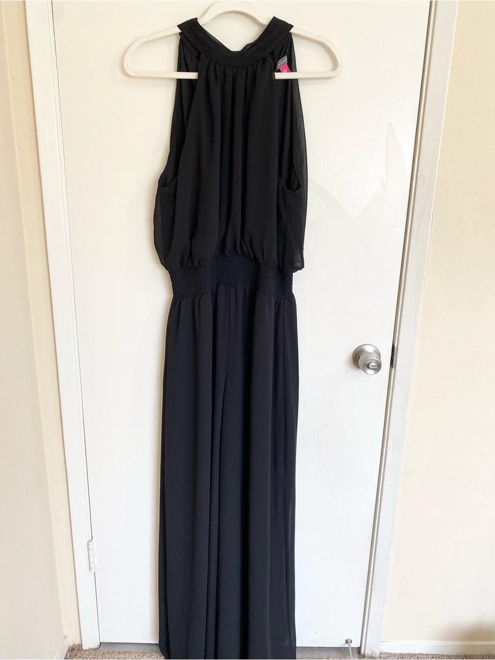 Vince Camuto Jumpsuit Flowy Black Halter Wide Long Leg Jumpsuit Elegant Large